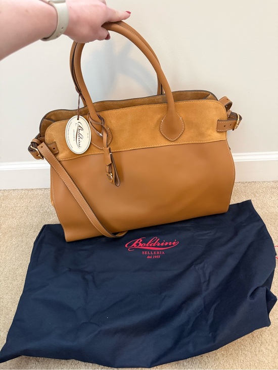 Boldrini Selleria Handbags - NWT Boldrini Selleria Italian Leather & Suede Satchel Tote Bag in Cognac/Tan